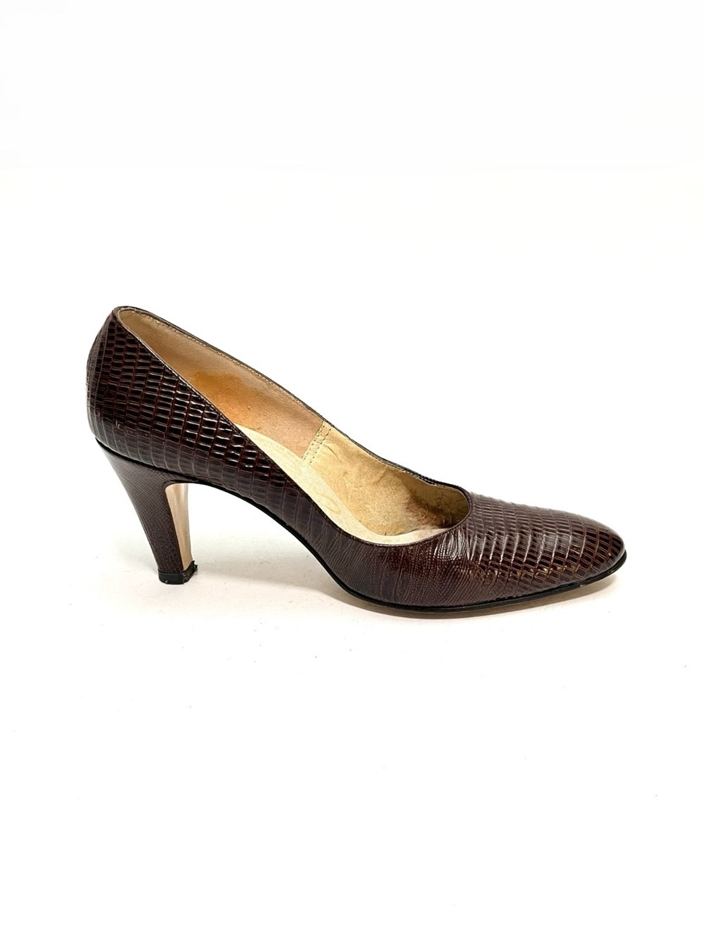 Vintage 1960s brown reptile leather classic workwear pumps